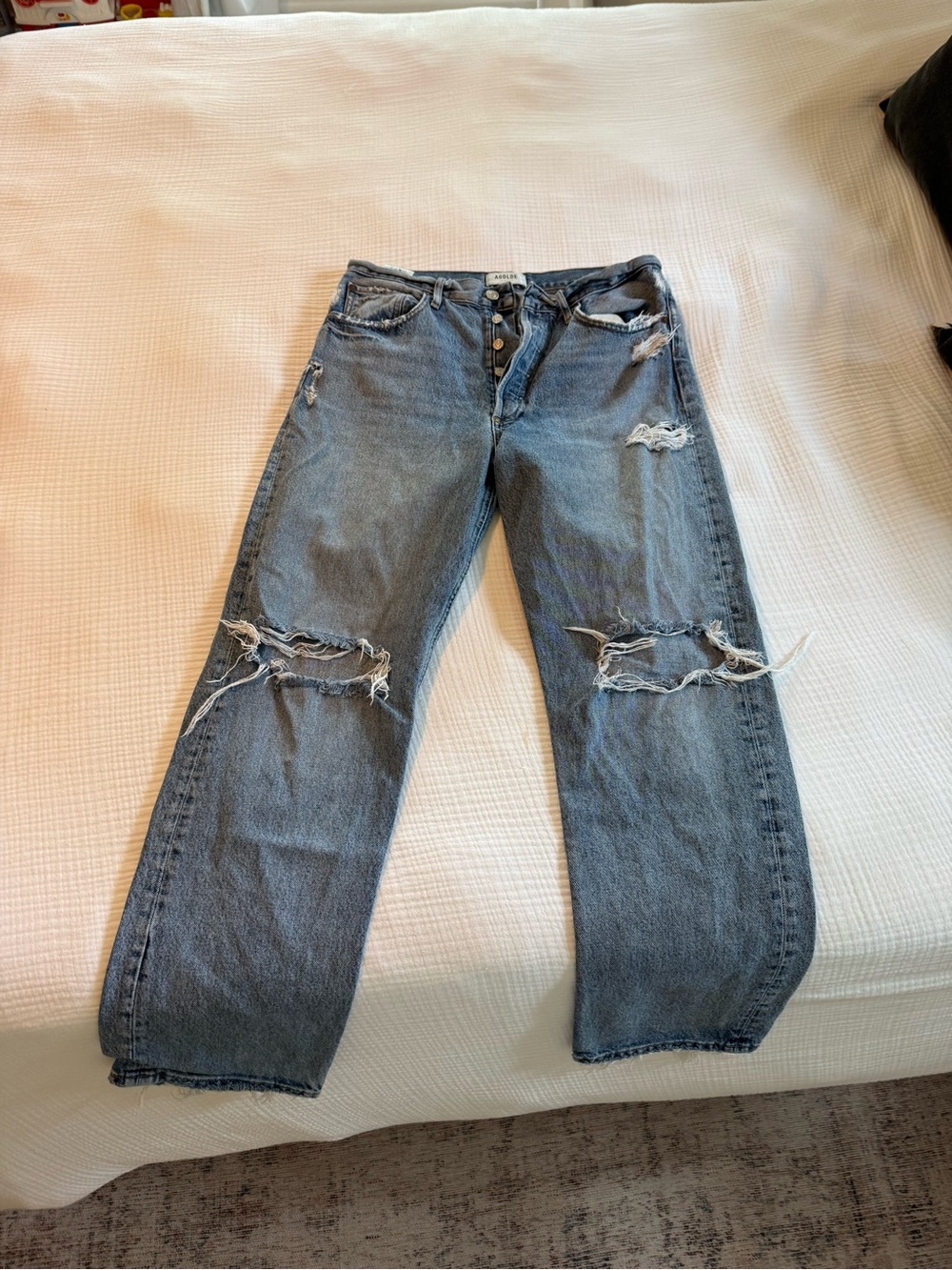 Agolde Women's Straight Leg Distressed Blue Jeans